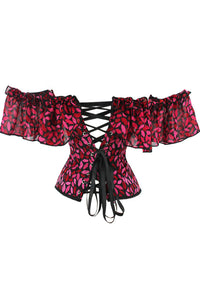 Red Lips Prints Ruffled Off-the-Shoulder Lace-Up Bustier Corset Top
