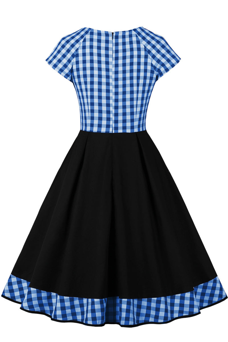 Halloween Blue Plaid Cosplay Maid Dress