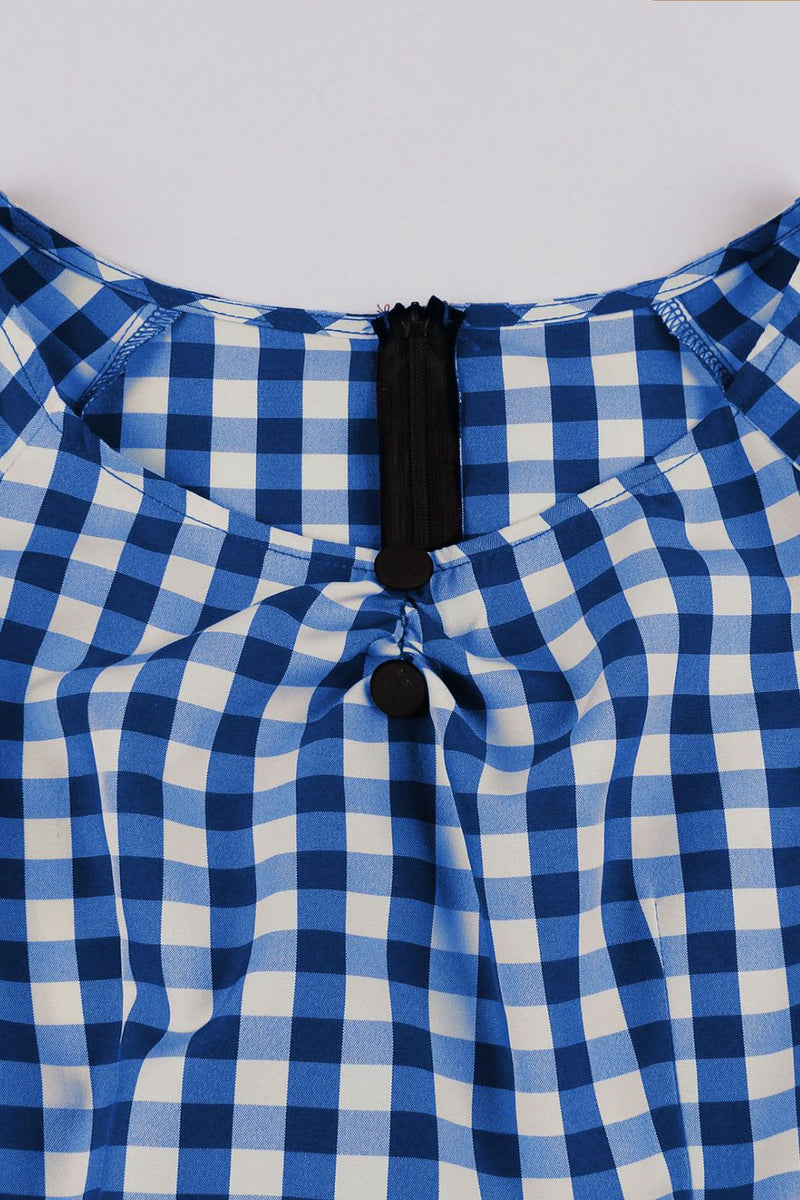 Halloween Blue Plaid Cosplay Maid Dress