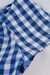 Halloween Blue Plaid Cosplay Maid Dress