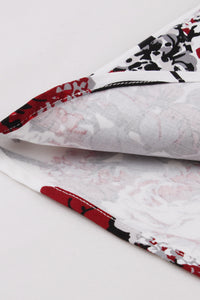 White A-line Short Skirt with Red Floral