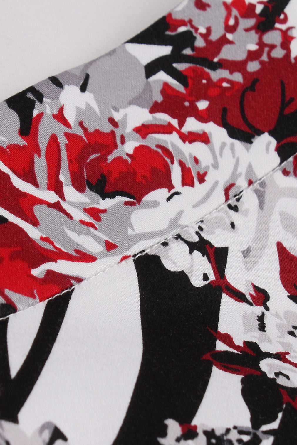 White A-line Short Skirt with Red Floral