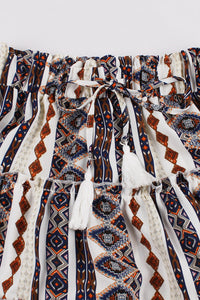 Boho Geometric Prints A-line Skirt with Fringe