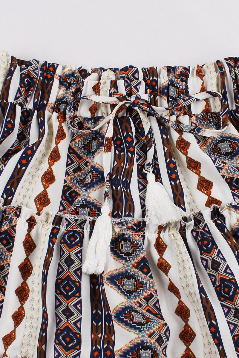 Boho Geometric Prints A-line Skirt with Fringe