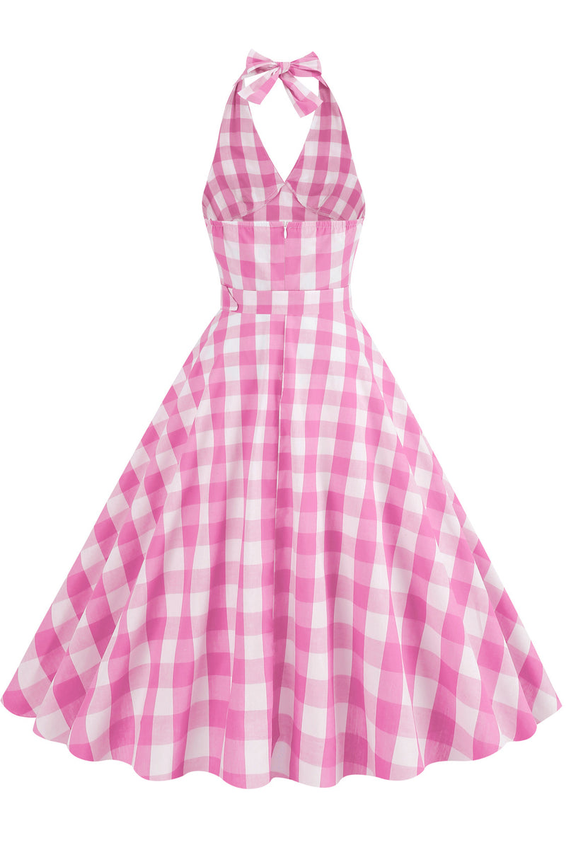 Monroe Pink Plaid Halter Dress