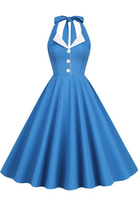 Blue Jay Bow Tie Halter A-line Lapel Dress