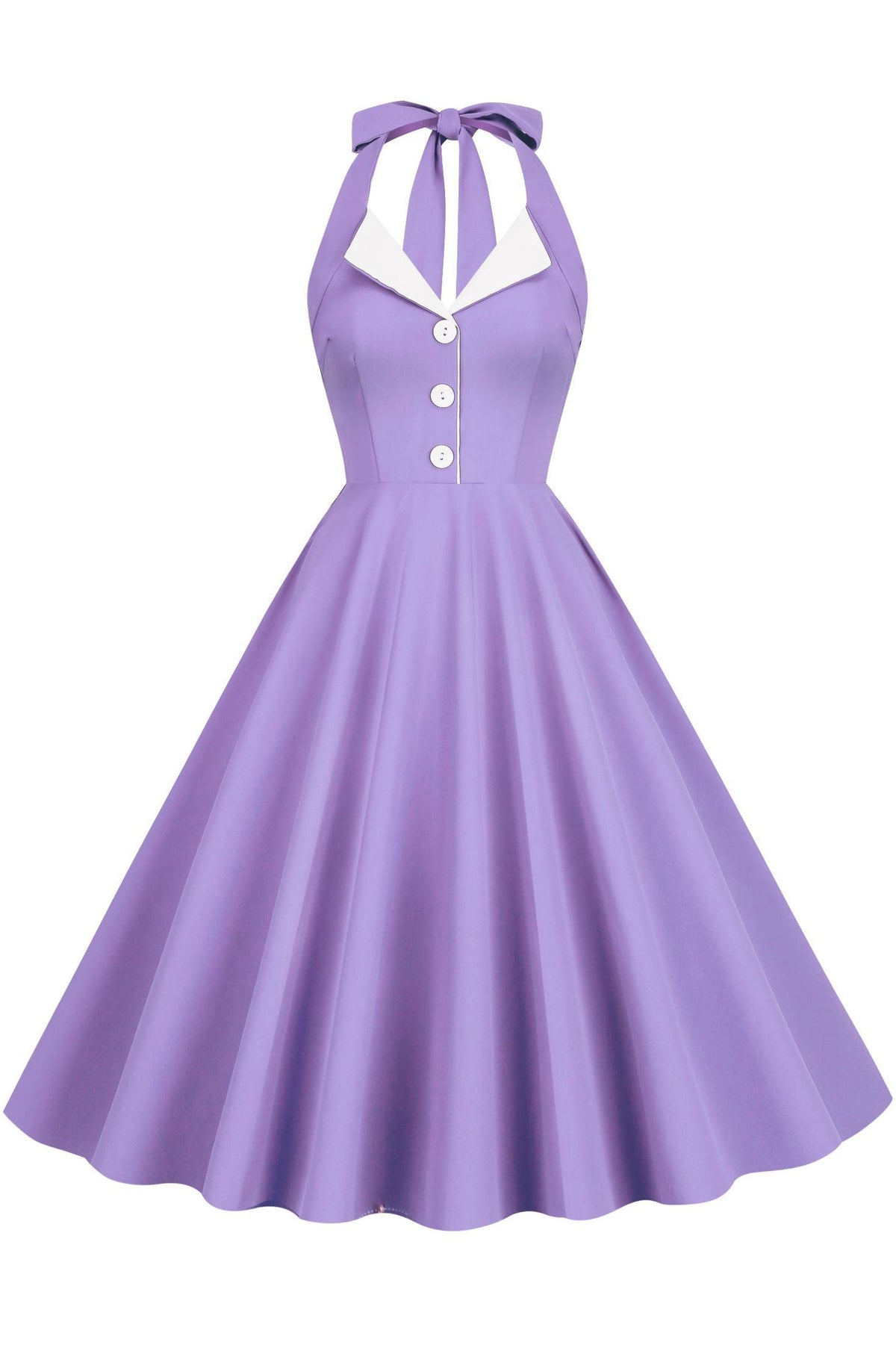 Purple Bow Tie Halter A-line Lapel Dress