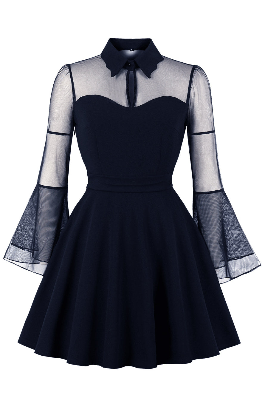 Halloween Black Bell Sleeves Black Queen Vintage Dress