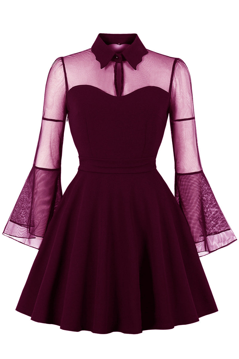 Halloween Black Bell Sleeves Black Queen Vintage Dress