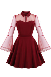 Halloween Black Bell Sleeves Black Queen Vintage Dress