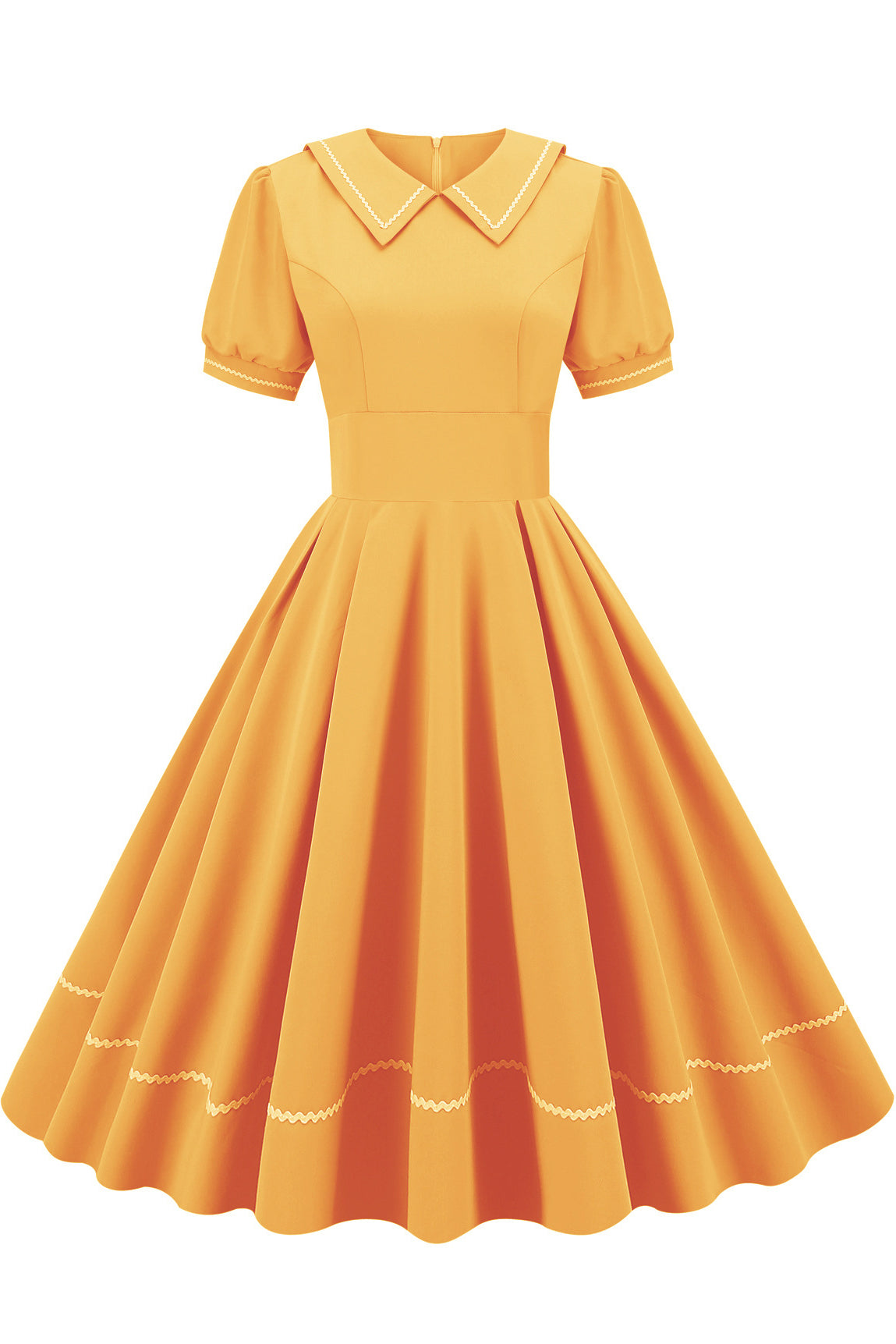 Yellow A-line Shirt Collar Dress with Short Sleeves