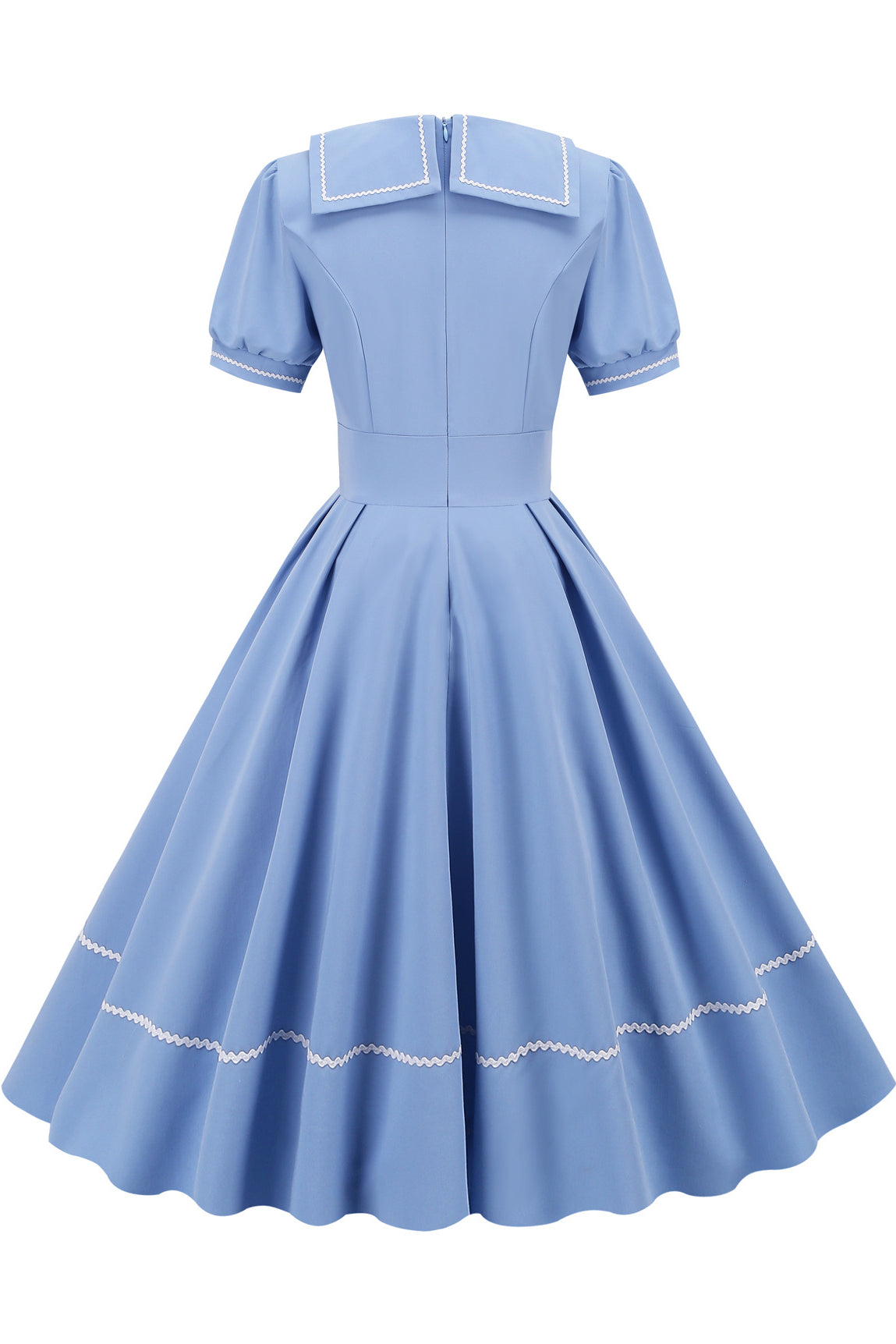 Blue A-line Shirt Collar Dress with Short Sleeves