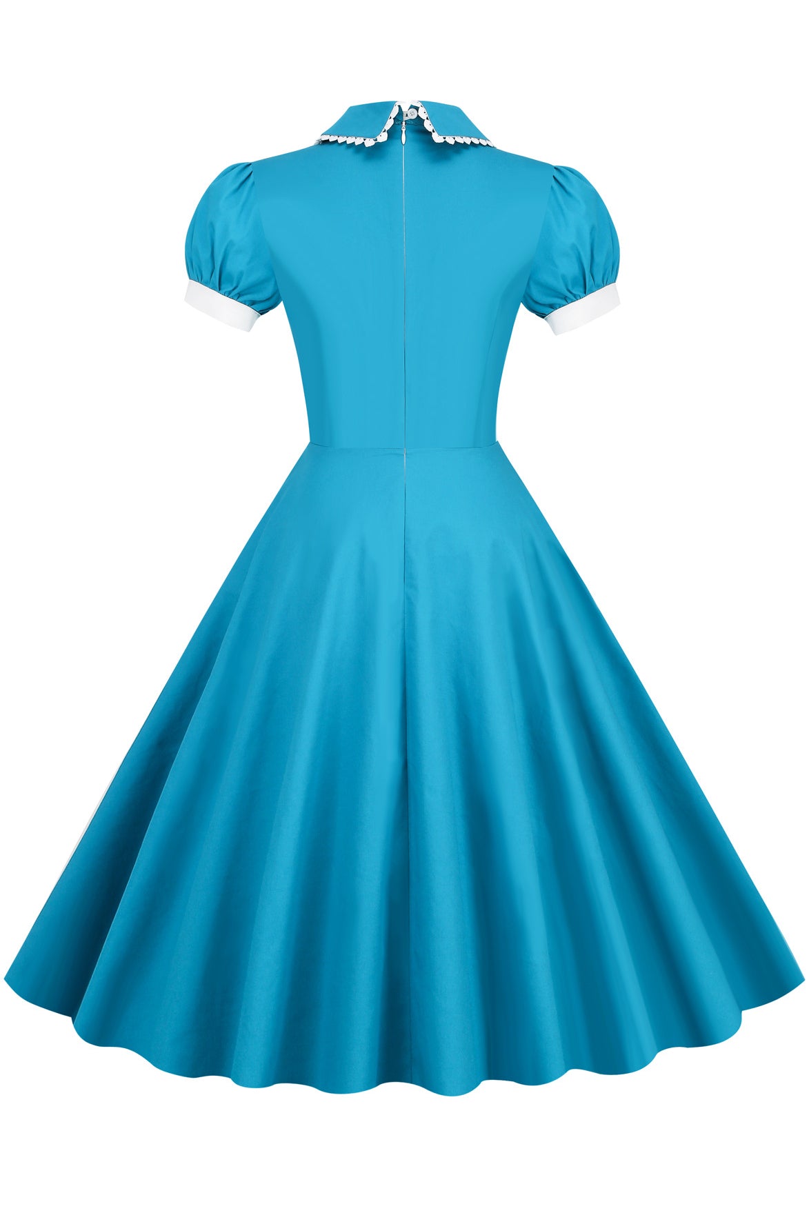 Blue Jay Ruffled Doll Collar A-line Dress with Short Sleeves