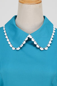 Blue Jay Ruffled Doll Collar A-line Dress with Short Sleeves