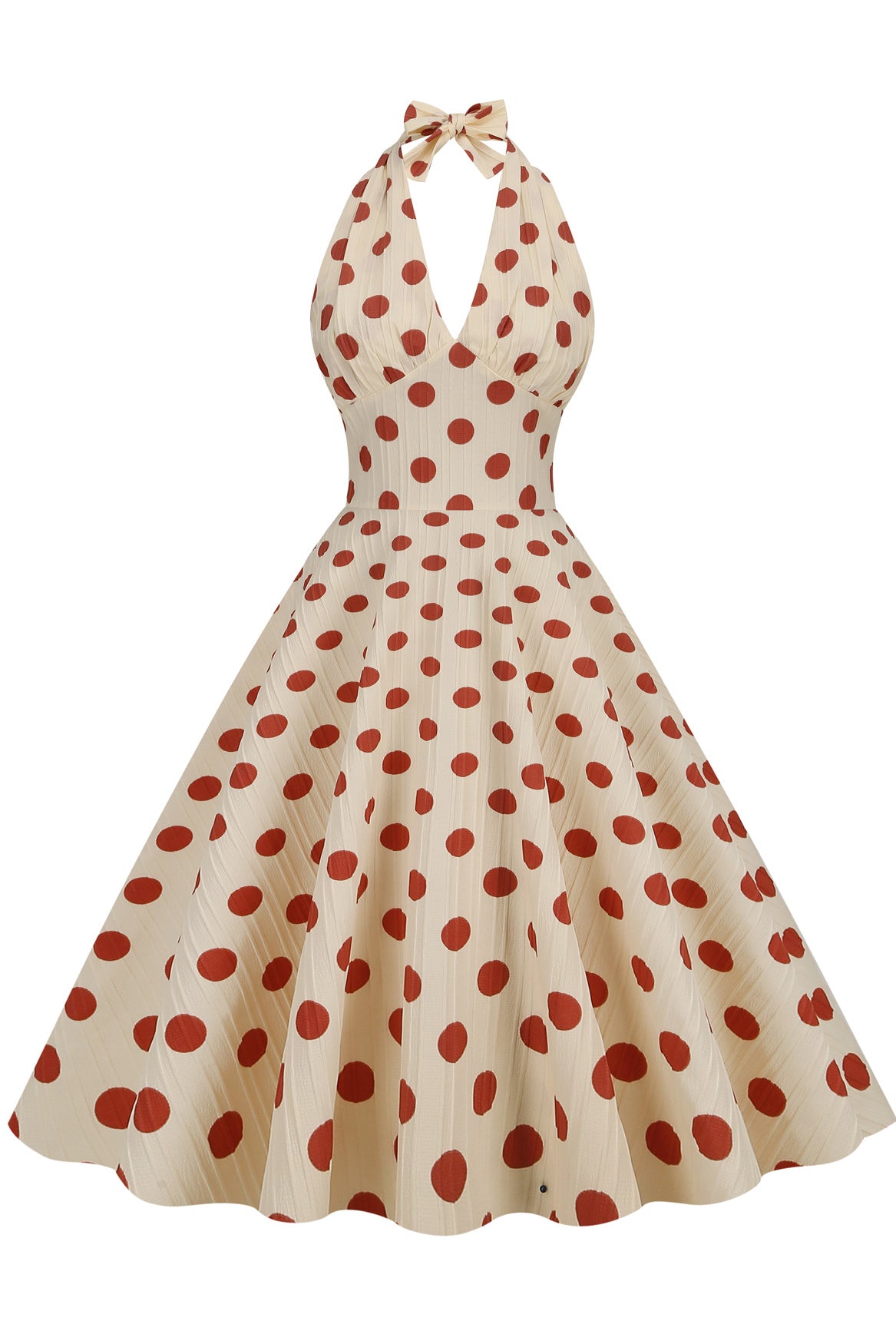 Herbene Apricot Bow Tie Halter Red Dot A-line Dress