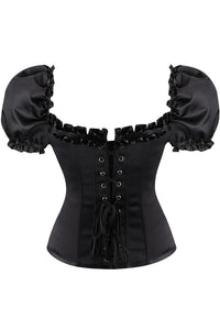 Black Puff Sleeves Lace-Up Corset Top