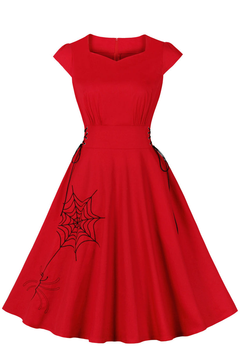 Helloween Black A-line Embroidery Lace-Up Vintage Dress