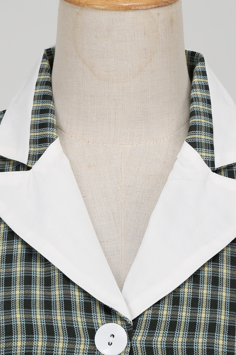 Dark Green Lapel Long Sleeves A-line Plaid Dress 