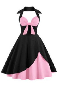 Sexy Red Halter A-line Vintage Dress with Bow