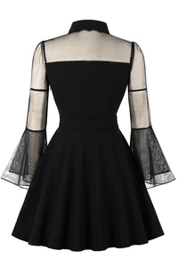 Black A-line Illusion Bell Sleeves Vintage Dress