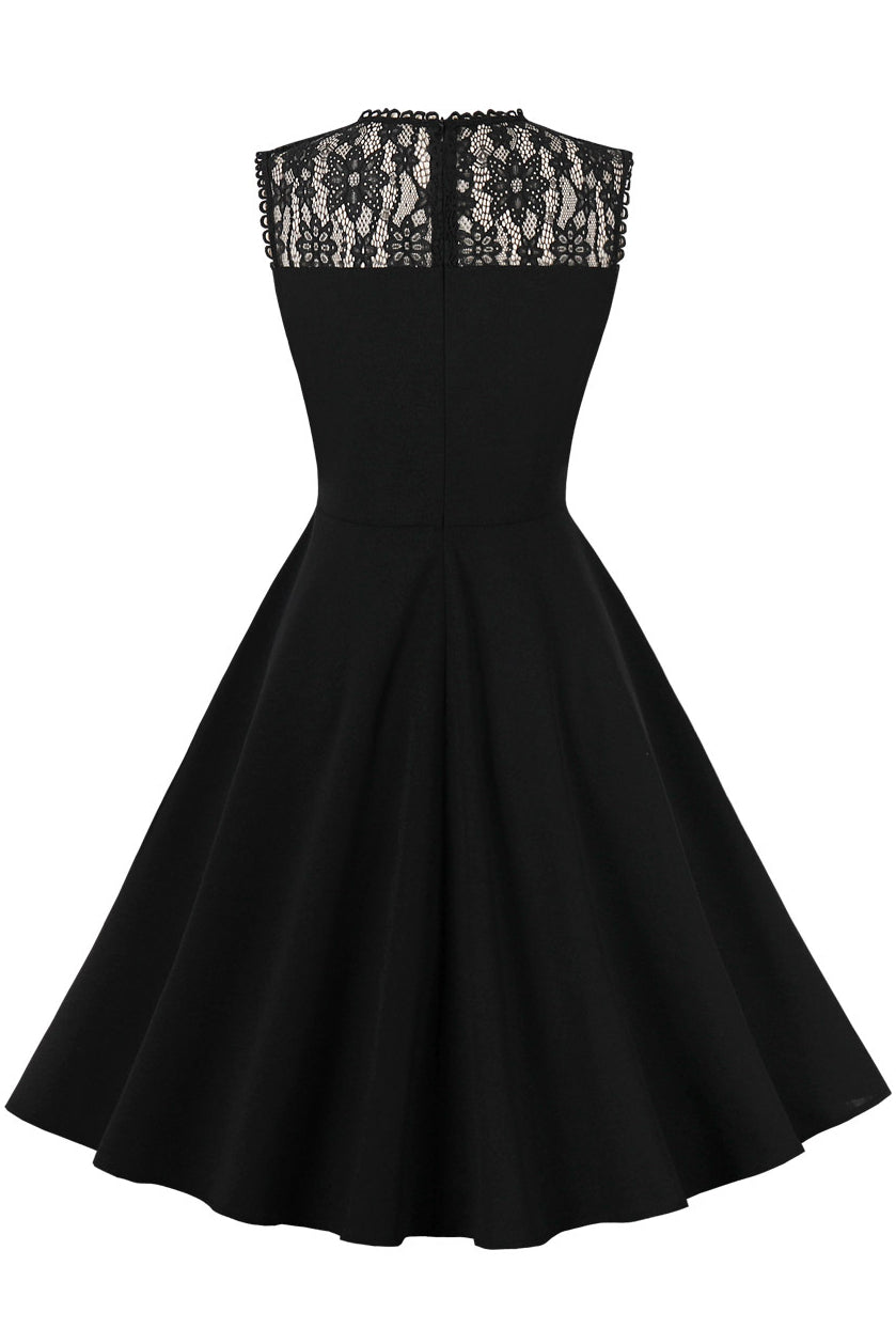 Black Lace Sleeveless A-line Vintage Dress