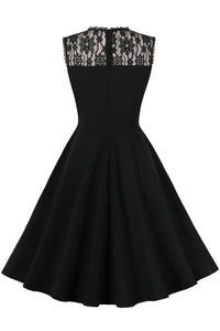 Black Lace Sleeveless A-line Vintage Dress