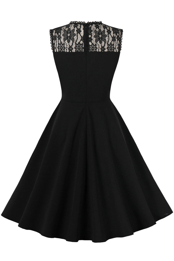 Black Lace Sleeveless A-line Vintage Dress