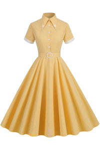 Herbene Yellow Plaid Dress