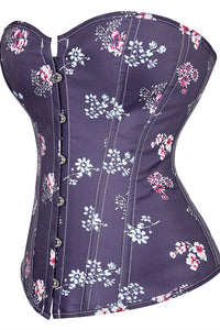 Purple Strapless Floral Lace-Up Bustier Corset Top