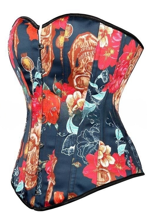 Black Skull Prints Strapless Lace-Up Bustier Corset Top