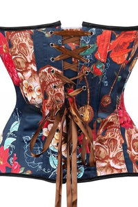Black Skull Prints Strapless Lace-Up Bustier Corset Top