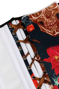 Black Skull Prints Strapless Lace-Up Bustier Corset Top