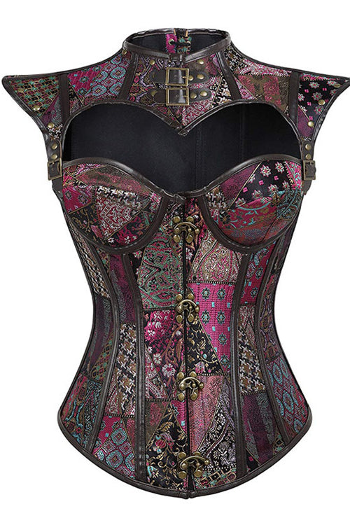 Gothic Purple Prints Lace-Up Bustier Corset Top