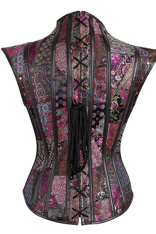 Gothic Purple Prints Lace-Up Bustier Corset Top