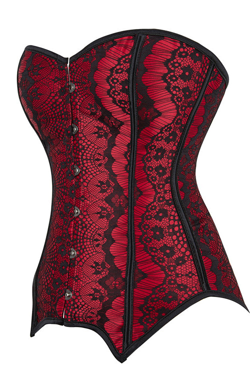 Wine Red Lace-Up Strapless Lace Bustier Corset Top
