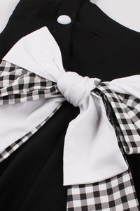 Herbene Black A-line Straps Lace-Up Vintage Dress with Bow