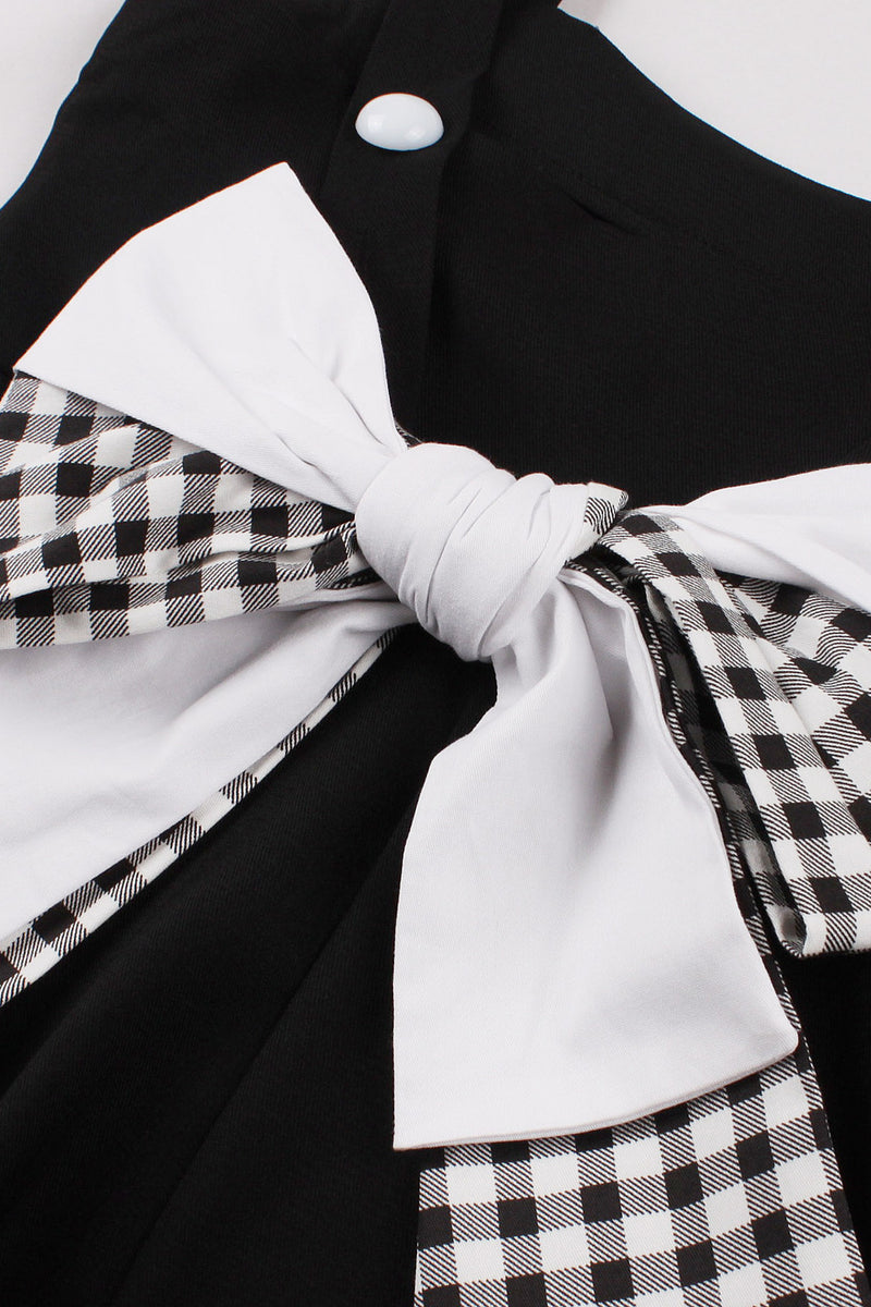 Herbene Black A-line Straps Lace-Up Vintage Dress with Bow