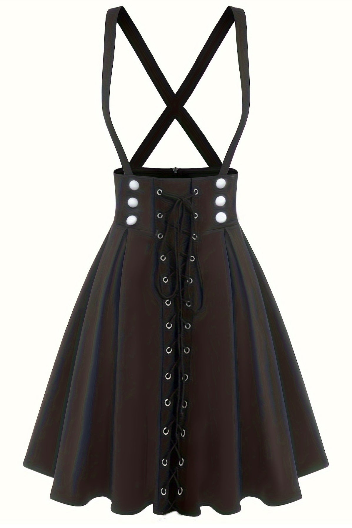 Herbene Black A-line Straps Lace-Up Vintage Dress with Bow