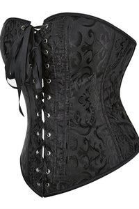 Black Floral Lace-Up Strapless Boned Bustier Corset Top