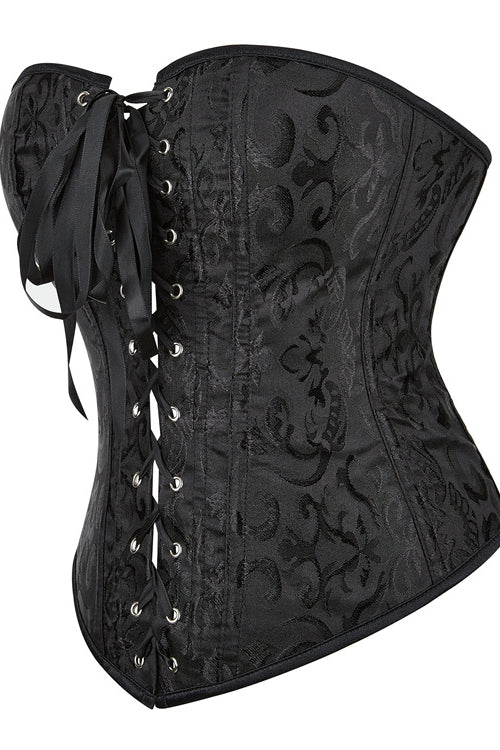 Black Floral Lace-Up Strapless Boned Bustier Corset Top