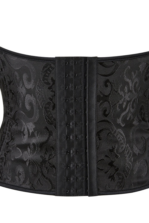 Black Floral Lace-Up Strapless Boned Bustier Corset Top