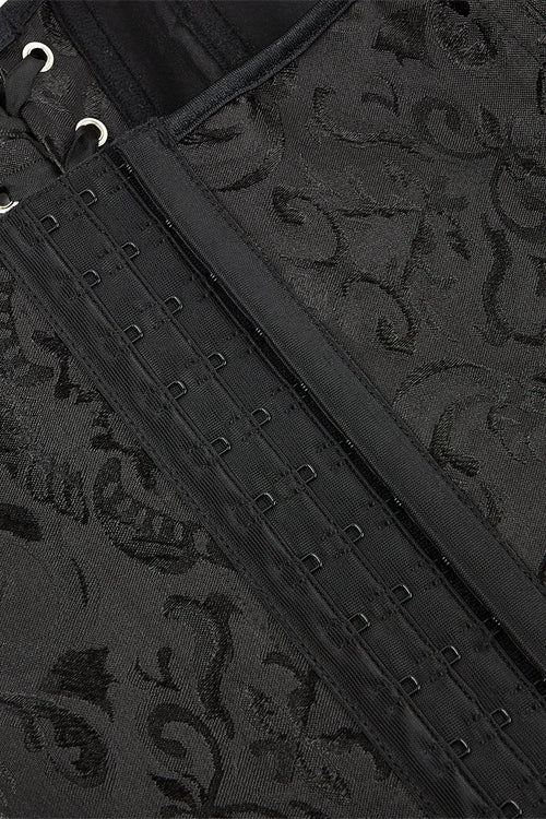 Black Floral Lace-Up Strapless Boned Bustier Corset Top