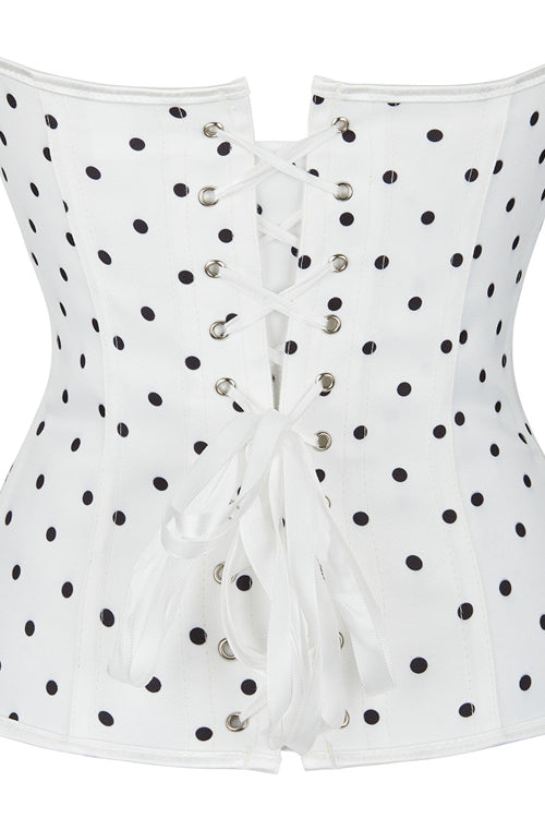 White Dots Strapless Lace-Up Bustier Corset Top