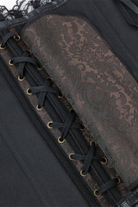 Black Strapless Leather Lace Ruffled Lace-Up Bustier Corset Top