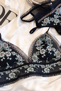 Black Embroidery Ruffled Lingerie