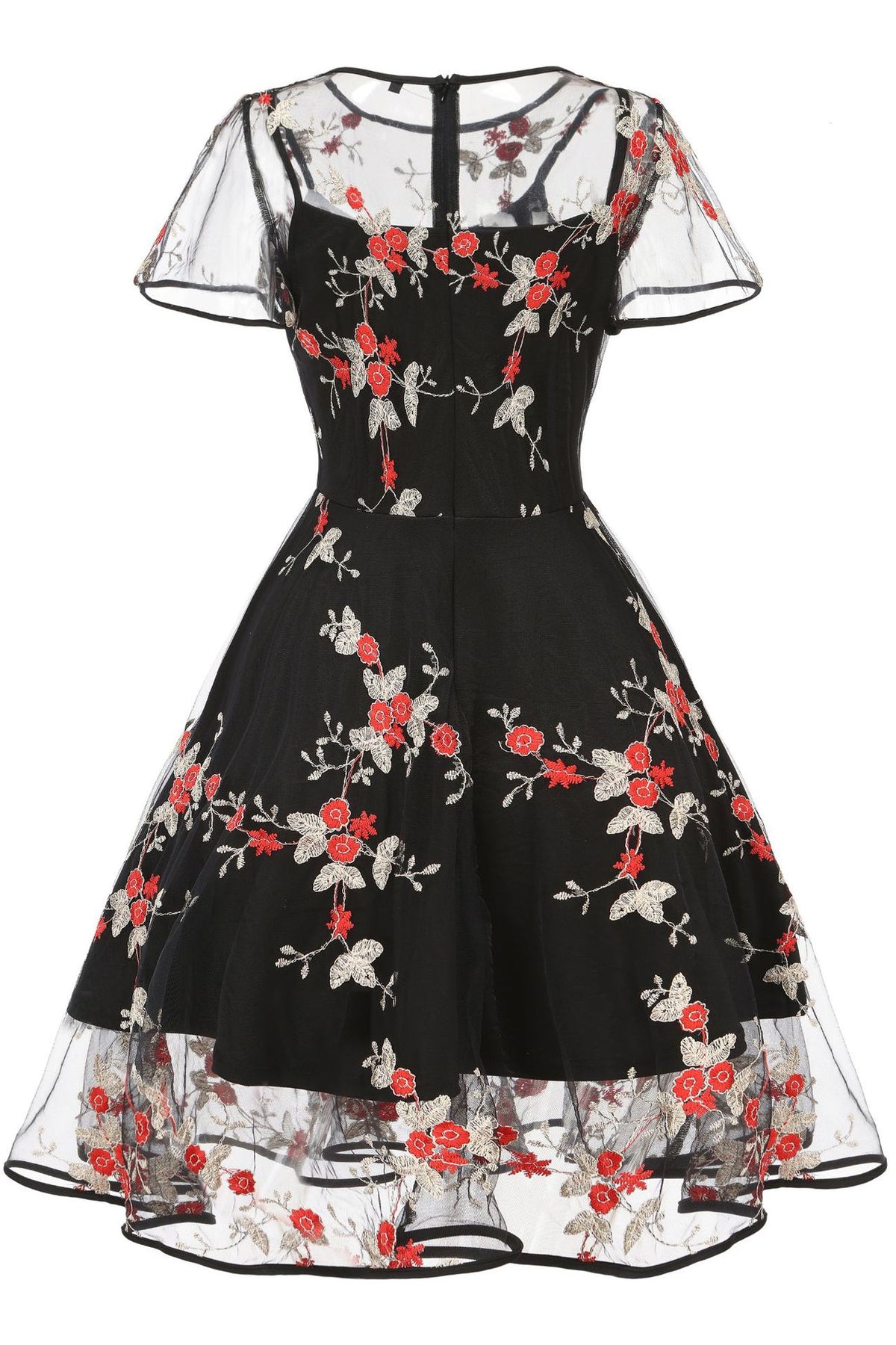 Black Embroidery Flaunt Sleeves A-line Vinatge Dress