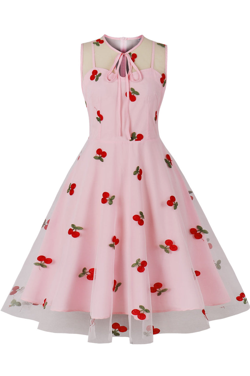 Pink Cherry Sleeveless A-line Vintage Dress