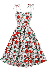 Christmas Bow Tie Straps Red Cintage Dress