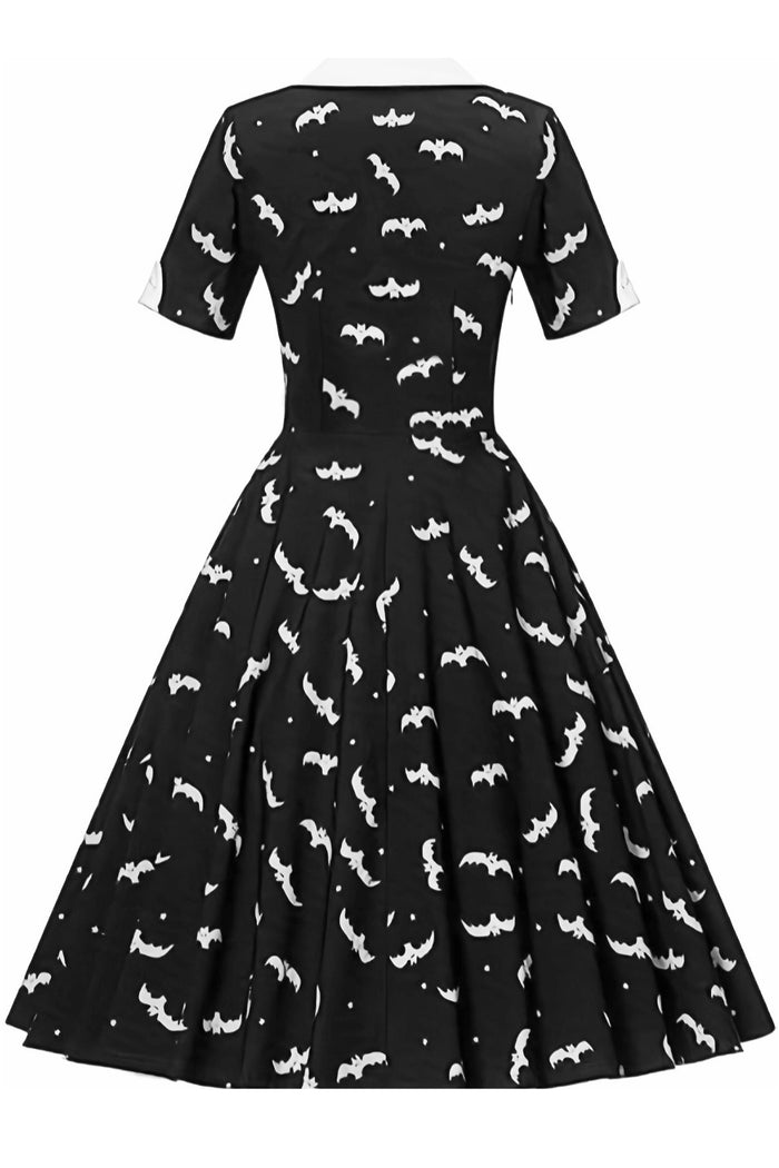 Black Halloween Bat Prints A-line Vintage Dress