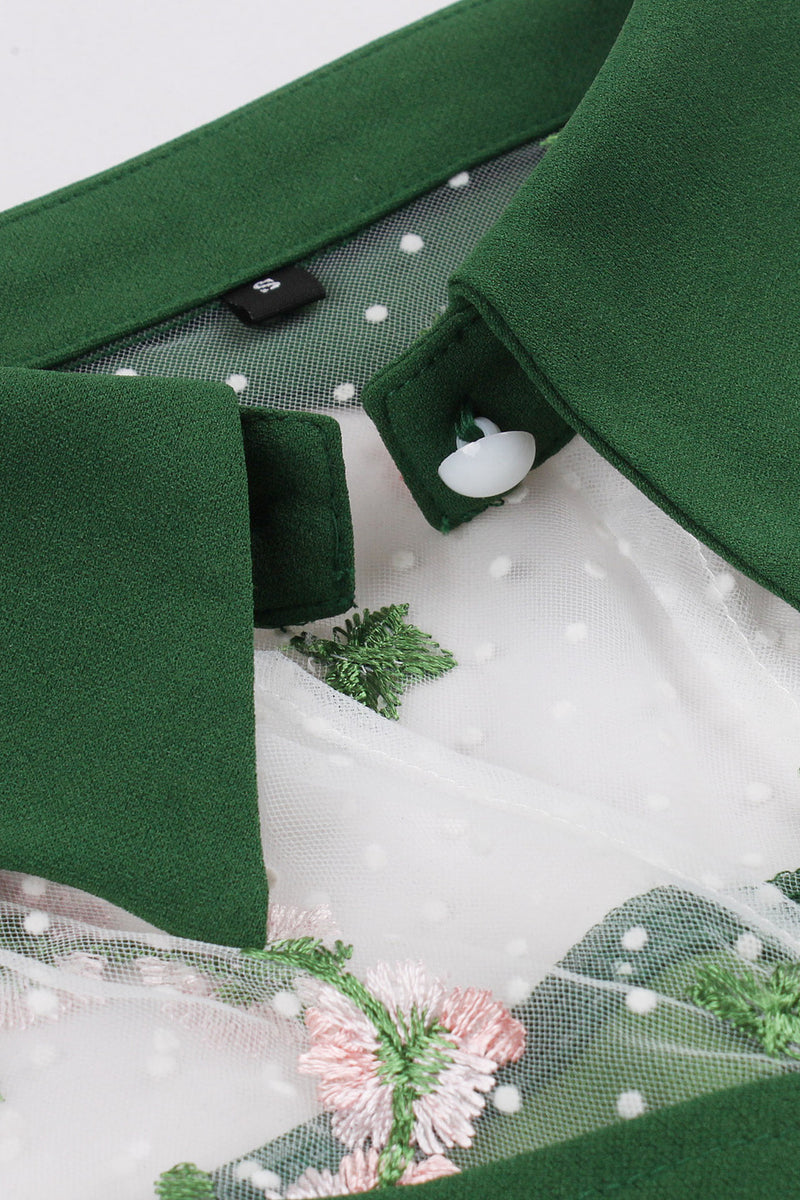 Green Embroidery Sheath Bell Sleeves Vintage Dress